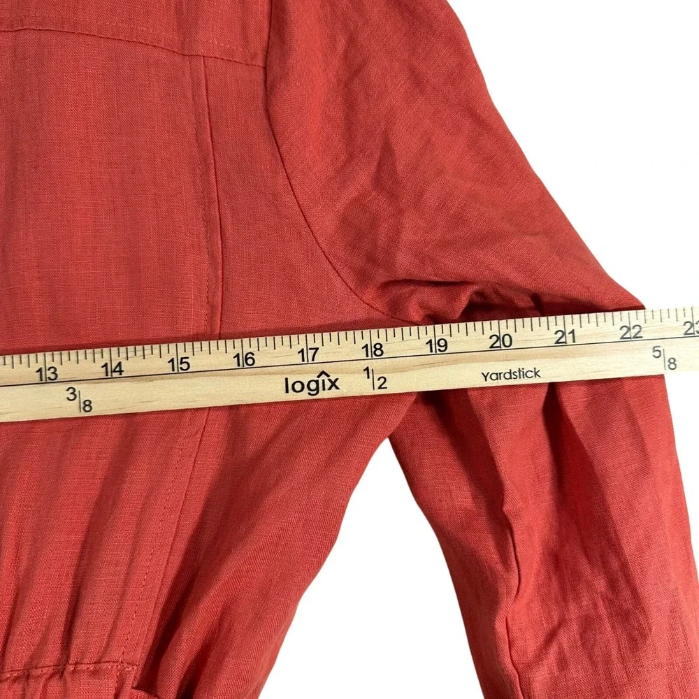 Cynthia Rowley Womens Small 100% Linen Duster Trench Coat Coral Pink Tie‎ Waist - Picture 6 of 7